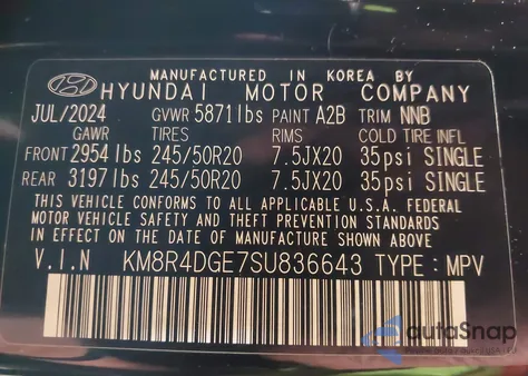 2025 Hyundai Palisade Sel Premium from USA, damaged, VIN KM8R4DGE7SU836643